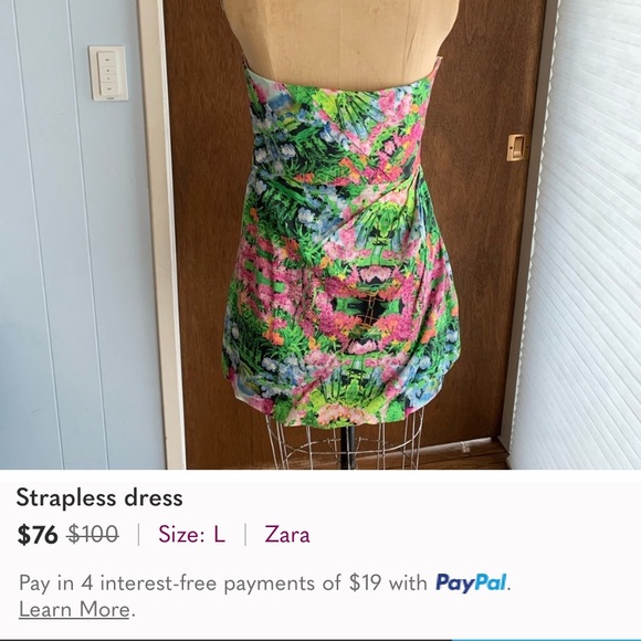 Zara | Floral Strapless Dress Large - Picture 13 of 13